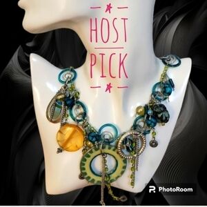 Vtg Funky Space Age Atomic Modernist Charm Chain Festival Necklace